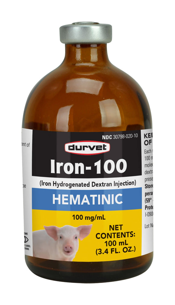 Durvet Iron-100 Iron Hydrogenated Dextran Injection (100ml)