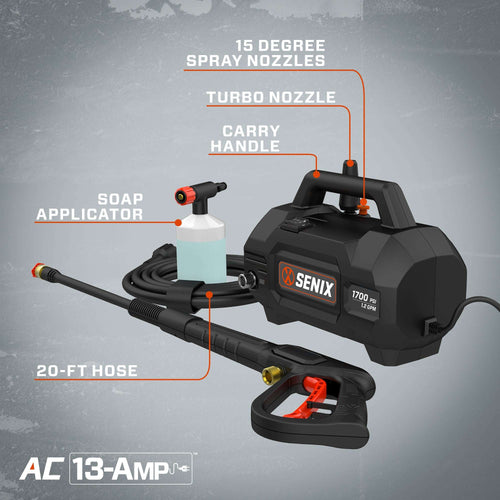 Senix 1700 PSI, 1.2 GPM 13 Amp Electric Pressure Washer