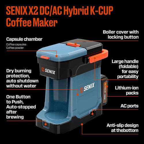 Senix X2 20V and 120V Portable Hybrid Coffee Maker (Kit)
