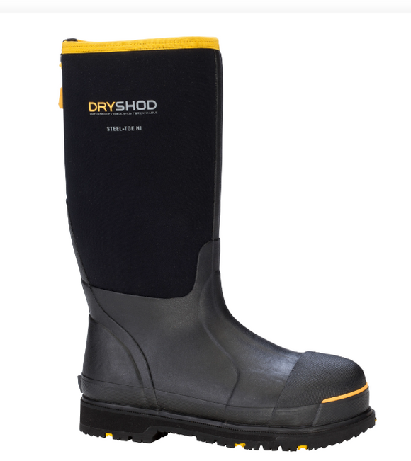 Dryshod Inc Steele-Toe Protective Work Boot (Black/Yellow Size 10)