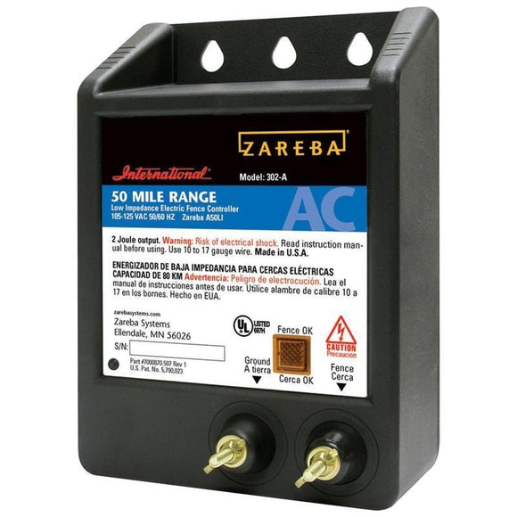 ZAREBA AC LOW IMPEDANCE ELECTRIC FENCE CHARGER (50 MILE, BLACK)