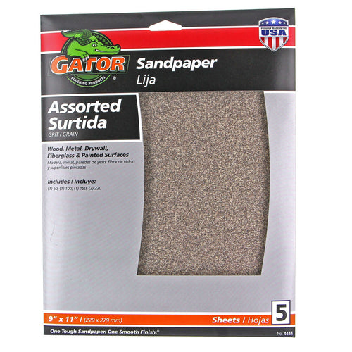Gator's multi-purpose aluminum oxide sandpaper (9 X 11 Assorted Grit)