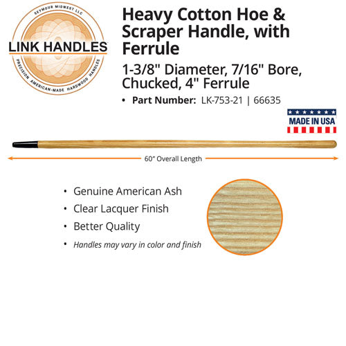 Link Handles 60 Heavy Cotton Hoe and Scraper Handle with ferrule, 1-3/8 diameter, 7/16 Bore (60)