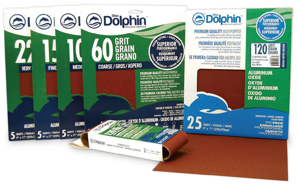 Linzer Blue Dolphin Aluminum Oxide Sandpaper 9 in. x 11 in., 220 Grit, 5 Pack (9