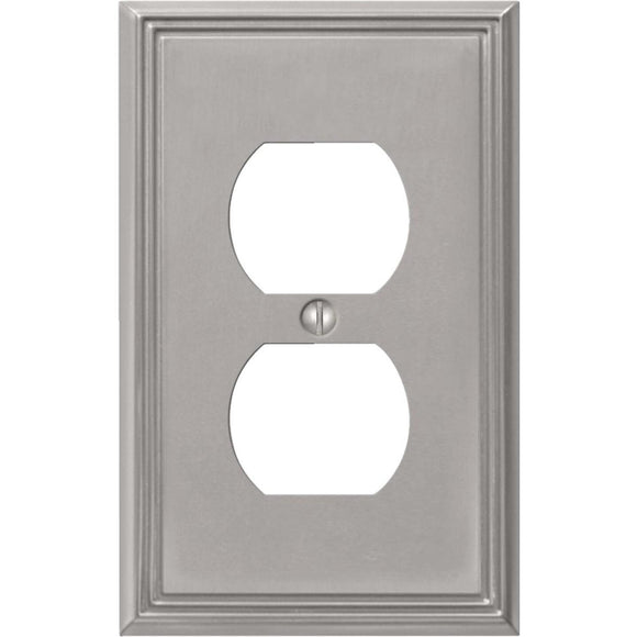 Amerelle Metro Line 1-Gang Cast Metal Outlet Wall Plate, Brushed Nickel