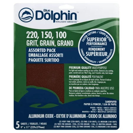 Linzer Blue Dolphin Retail Aluminum Oxide Sand Paper 9” x 11” (9” x 11”)